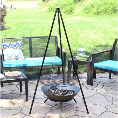 Sunnydaze Decor Sunnydaze Outdoor Camping Or Backyard Steel Tripod Fire Pit Cooking Grilling BBQ Grate - 22" - Black
