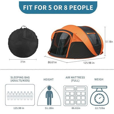  Boersma Camping Instant Pop Up Tent, 5/8 Person, Water Resistant Dome, Easy Setup For Camping Hiking And Outdoor, Portable With Carry Bag, 3 Season