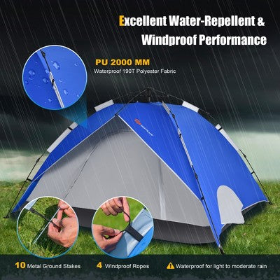  Costway 4 Person Instant Pop-up Camping Tent 2-in-1 Double-Layer Waterproof Tent