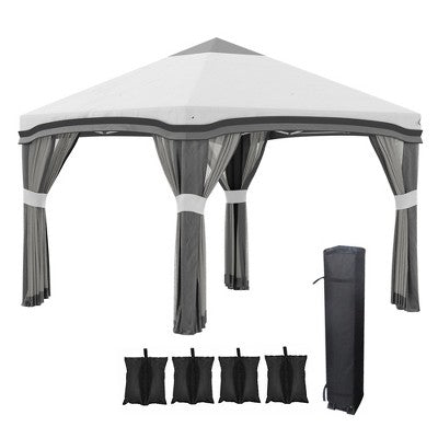  Outsunny 10' X 10' Pop Up Canopy With Nettings, Foldable Party Tent With Wheeled Carry Bag And 4 Sand Bags