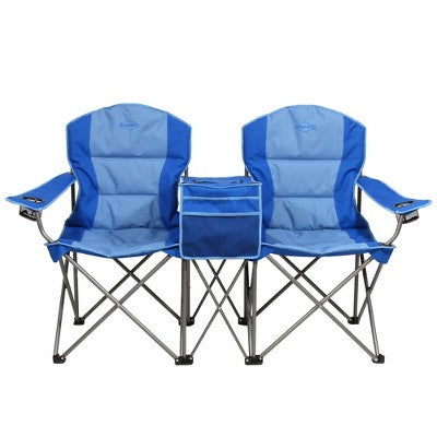 Kamp-Rite Portable 2 Person Double Folding Collapsible Padded Outdoor Lawn Beach Chair With Cooler For Camping Gear, Tailgating, & Sports, 2-Tone Blue