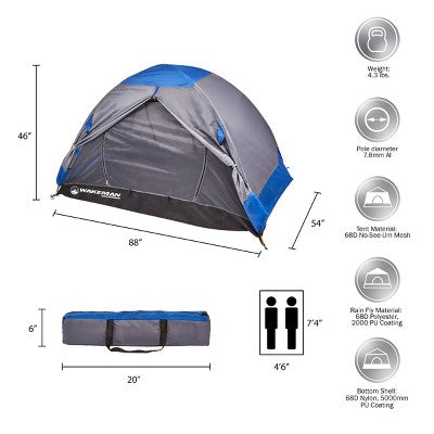  Leisure Sports 2-Person Backpacking Tent With Rain Fly, Waterproof Floor, Taped Seams, And Carry Bag