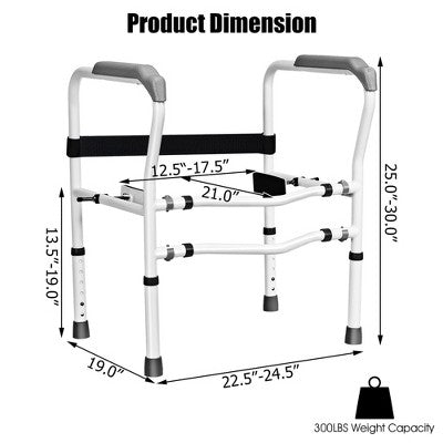  Toilet Safety Frame, Stand Alone Toilet Safety Rail W/ Adjustable Height & Width