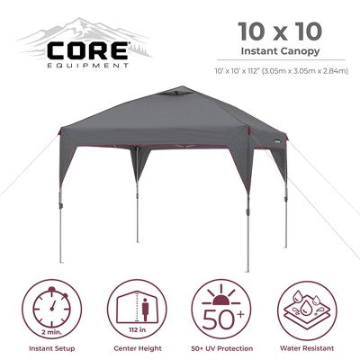  CORE Heavy-duty Instant Shelter Pop-Up Canopy Tent With Wheeled Carry Bag For Camping, Tailgating, And Backyard Events, Gray (6 Pack)