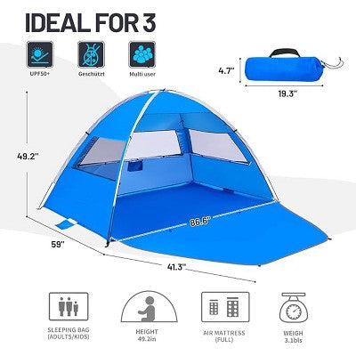  Boersma Beach Tent – UPF 50+ Sun Protection, Fits 4 People. Portable, Easy To Set Up, Perfect For Beach Days, Picnics, And Outdoor Shade.