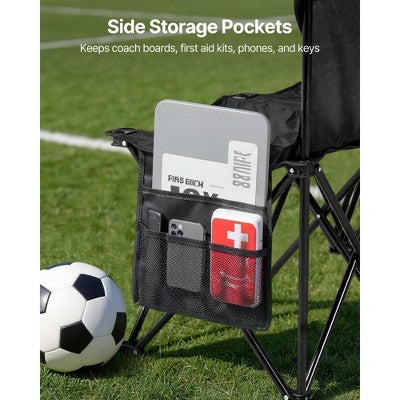  VEVOR Portable Folding Bench, 4 Seat Foldable Soccer Bench With Side Pockets And Carrying Bag, Lightweight Sideline Seating With Back Rest, Black