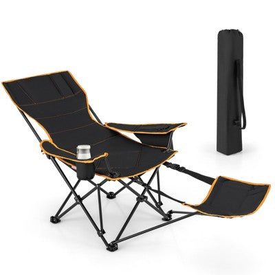  Tangkula Portable Folding Camping Chair 2-in-1 Reclining Camping Chair With Removable Footrest 2-Position Adjustable Backrest Cup Holder