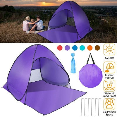  NAYSAYE Camping Tent 2-3 Person Pop Up Beach Tent With Net Window UV Protection Waterproof For Camping Outdoor, Purple