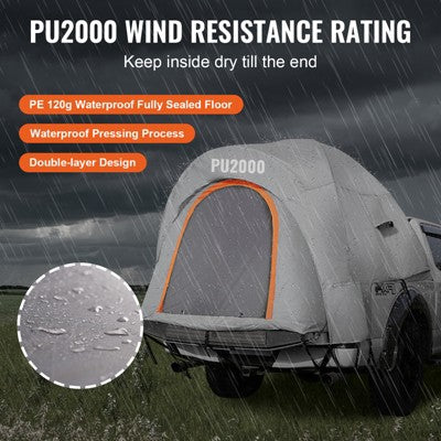  VEVOR Truck Bed Tent, 5.5'-6' Pickup Truck Tent With Rain Layer And Carry Bag, Waterproof PU2000mm Double Layer Truck Tent For Camping, Gray