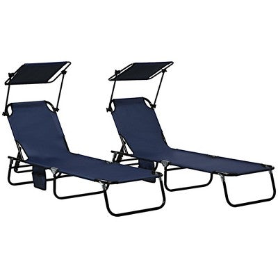  PAGED Folding Chaise Lounge Pool Chairs Adjustable Camping Chair With Canopy Shade Steel Frame And Side Pocket For Porch, Camping, Patio