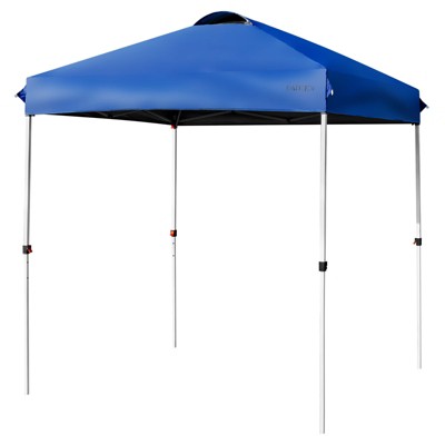  Tangkula 6.6’ X 6.6’ Pop-up Canopy Tent Outdoor Camping Sun Shelter W/ Portable Roller Bag & 4 Weight Bags Blue/ White/ Grey
