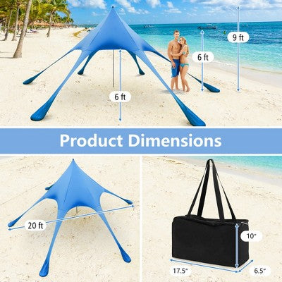  Costway 20 X 20 FT Beach Sunshade Canopy UPF50+ With Carry Bag & 8 Sandbags & Shovel