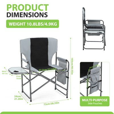  MUKE Foldable Aluminum Director’s Chair With Side Table & Pocket, Lightweight Heavy-Duty Armrest Seat For Camping, Patio, Events & Indoor Use