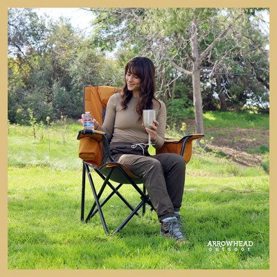  Arrowhead Outdoor Portable Folding Camping Quad Chair W/ 6-Can Cooler, Heavy-Duty Carrying Bag, Supports Up To 450lbs (Workwear Tan)