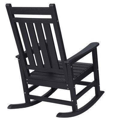  Gulches Outdoor Portable Chairs - Oversized Black Rocking Chair With Wood-Texture, All-Weather Porch Rocker