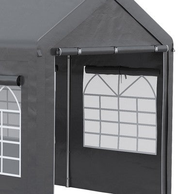  Outsunny 10' X 20' Carport & Party Tent, Height Adjustable Portable Garage With Mesh Windows For Parties, Wedding And Events