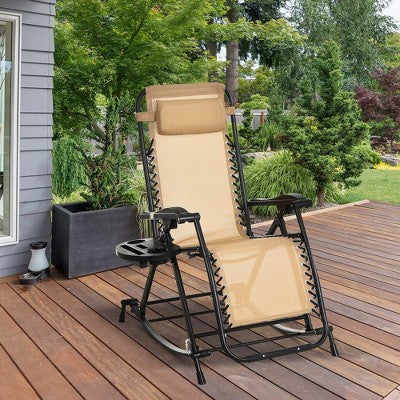  PAGED Folding Chaise Lounge Chairs Reclining Zero Gravity Lounge Rocker With Pillow, Cup Holder For Yard, Beach, Picnics, Deck