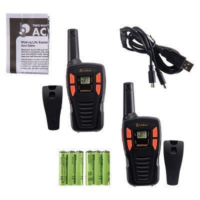  Cobra ACXT145-3 Compact Walkie Talkies - Rechargeable 16-Mile Range Two-Way Radios (3-Pack) - Black & Orange