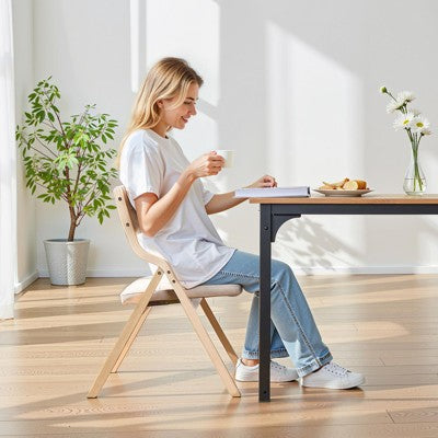  VEVOR Wooden Folding Chairs With Cushion, Set Of 2, Portable Foldable Cushion Chair With Wooden Frame, Modern Padded Dining Chair, Beige