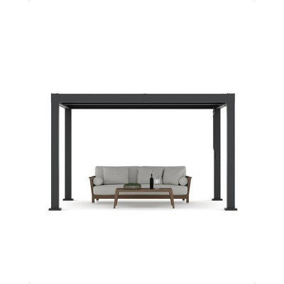  All-Aluminum Louvered Pergola, Outdoor Pergola With Adjustable Louvered Roof, Reinforced Aluminum Frame, Integrated Drainage System, Gray