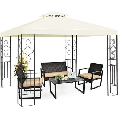  Tangkula 2-Tiers 10'x10'Outdoor Canopy Gazebo Art Steel Frame Party Patio Large Canopy Gazebo W/Netting