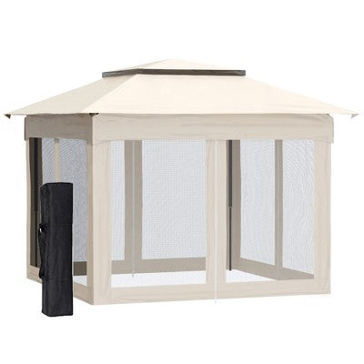 Outsunny 11' X 11' Pop Up Gazebo Outdoor Canopy Shelter With 2-Tier Soft Top, And Removable Zipper Netting, Event Tent With Large Shade, And Storage Bag For Patio, Backyard, Garden