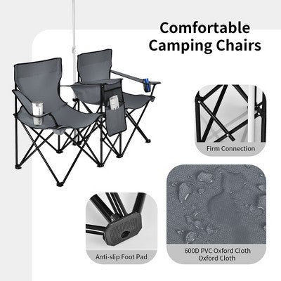  Portable Folding Picnic Double Chair W/Umbrella Table Cooler Beach Camping Turquoise\Black\Red\Gray