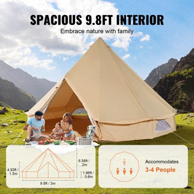  VEVOR Canvas Bell Tent, 4 Seasons 3 M/9.8ft Yurt Tent, Canvas Tent For Camping With Stove Jack, Breathable Tent Holds Up To 4 People