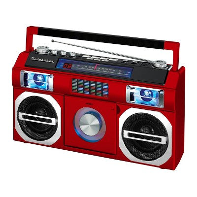  Studebaker SB2145 80's Retro Street Portable Bluetooth Boombox With FM Radio, CD Player, LED EQ And 10 Watts RMS Power