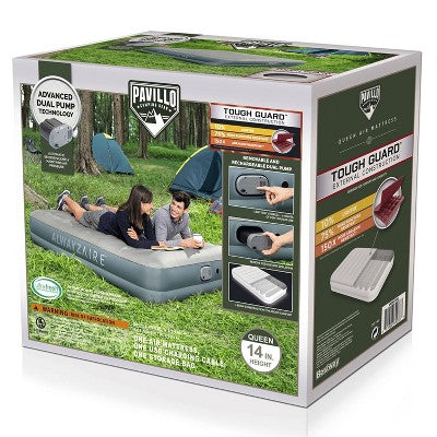 Bestway AlwayzAire 14" Inflatable Air Mattress 2 Person Queen-Sized Indoor Bed With Rechargeable USB Electric Built-In Pump, Gray