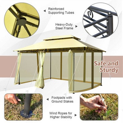  Costway 2-Tier 10'x13' Steel Gazebo Canopy Tent Shelter Patio Garden Outdoor Netting