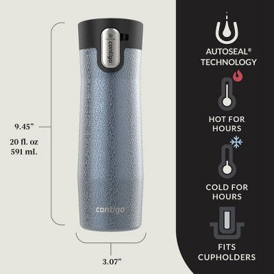 Contigo AUTOSEAL West Loop Vacuum-Insulated Stainless Steel Travel Mug With Easy-Clean Lid, 20 Oz, Crystal Lakeside & Crystal Agave, 2-Pack