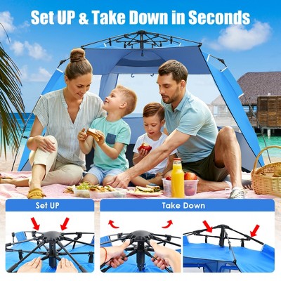  Costway 3-4 Person Easy Pop Up Beach Tent UPF 50Plus Portable Sun Shelter Orange/Blue