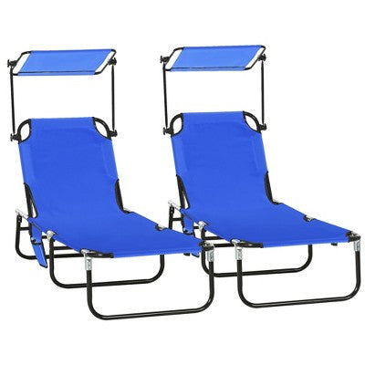  PAGED Folding Chaise Lounge Pool Chairs Adjustable Camping Chair With Canopy Shade Steel Frame And Side Pocket For Porch, Camping, Patio