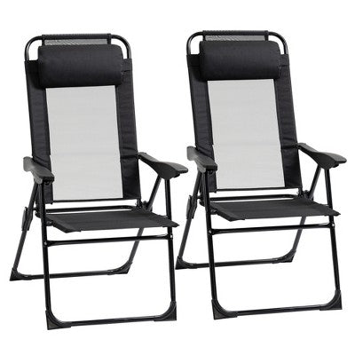  ALEXOUN Set Of 2 Outdoor Camping Lounge Chair Portable Folding Chair With 7 Level Adjustable Backrest & Metal Frame,Headrest,300 Lbs Capacity