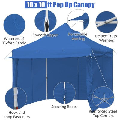  Tangkula 10x10ft Pop Up Tent, 4 Height Adjustment Folding Camping Tent With Awning