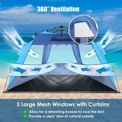 Costway 3-4 Person Easy Pop Up Beach Tent UPF 50Plus Portable Sun Shelter Orange/Blue