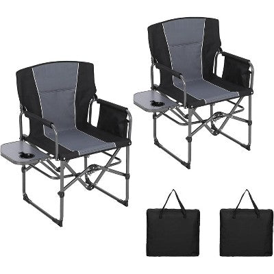  2 Pack Oversized Director's Camping Chairs, Heavy-Duty Folding With Side Table & Storage Pouch, 330 Lb Capacity, Beach, Picnic, Tailgating