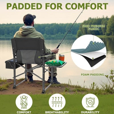  SUGIFT Extra Wide Folding Camping Chair Heavy Duty Director Chair With Side Table And Cooler Bag Portable For Fishing Patio Tailgating