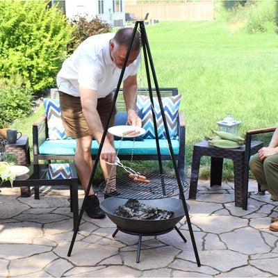 Sunnydaze Decor Sunnydaze Outdoor Camping Or Backyard Steel Tripod Fire Pit Cooking Grilling BBQ Grate - 22" - Black