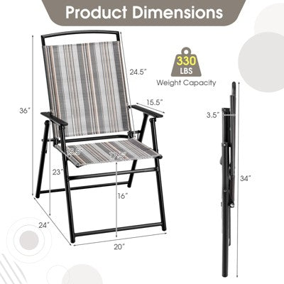  Tangkula Outdoor Folding Chairs Set Of 2/4 Lightweight High Back Chairs W/ Armrests Heavy-Duty Metal Frame