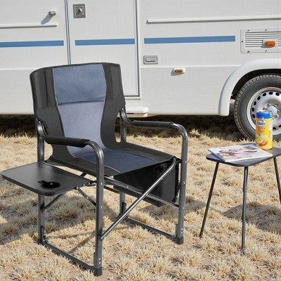  SUGIFT Extra Wide Folding Camping Chair Heavy Duty Director Chair With Side Table And Cooler Bag Portable For Fishing Patio Tailgating