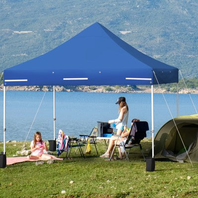  Tangkula 10x10ft Pop Up Tent, 4 Height Adjustment Folding Camping Tent With Awning