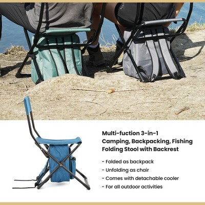  Arrowhead Outdoor Multi-Function 3-in-1 Compact Camp Chair: Backpack, Stool & Insulated Cooler, W/Bottle Holder & Storage Bag, Hiking (Ocean Blue)