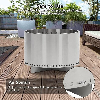  20.5In Portable Outdoor Bonfire Smokeless Firepit Stove With Stand And Removable Ash Pan, Stainless Steel Wood Burning Fireplace, Ideal For 4-6 People