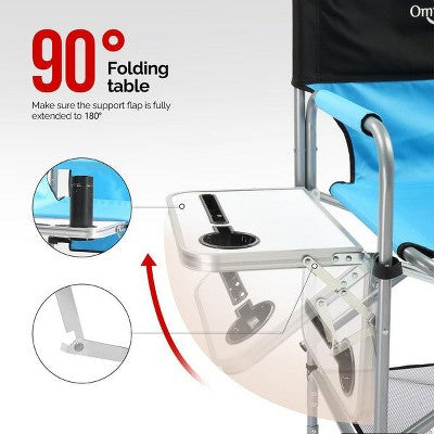  Karl Home 25in Portable Folding Director Chair With Retractable Side Tables And Side Bags Blue