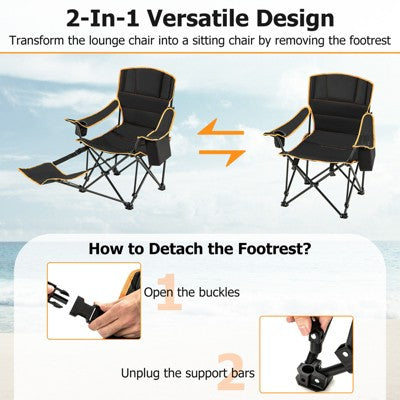  Tangkula Portable Folding Camping Chair 2-in-1 Reclining Camping Chair With Removable Footrest 2-Position Adjustable Backrest Cup Holder