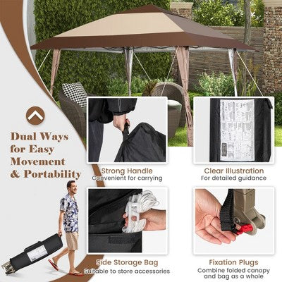  Costway 13'x13' Patio Pop-Up Gazebo Canopy Tent Portable Instant Sun Shelter Coffee