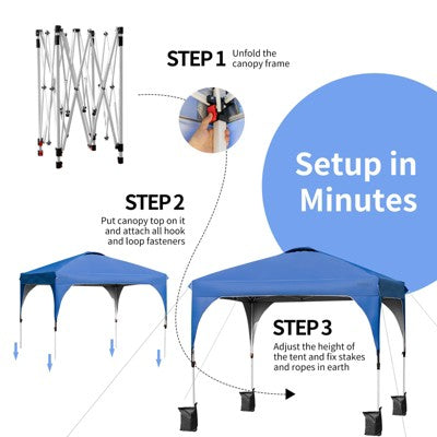  Tangkula Pop-up Canopy Tent 10’ X 10’ Height Adjustable Commercial Instant Canopy W/ Portable Roller Bag Blue/ White/ Grey