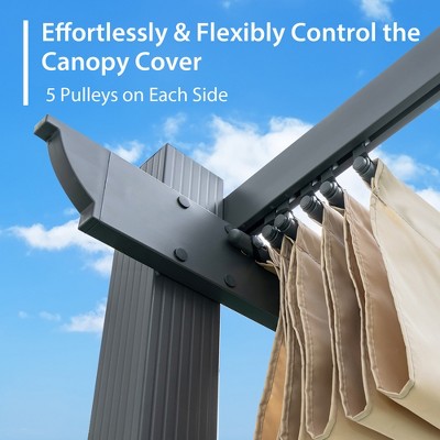 Costway 10x12ft Outdoor Aluminum Retractable Pergola Canopy Shelter Grape Trellis Beige/Gray